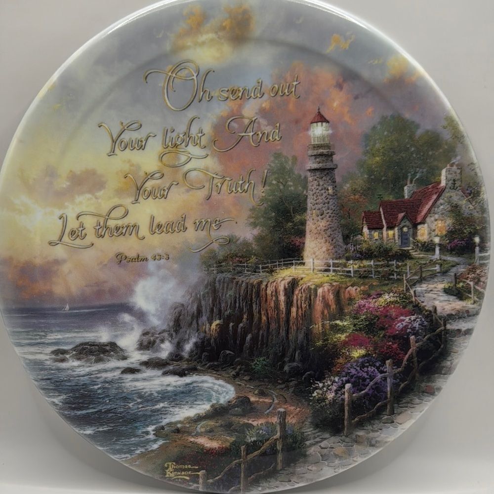 Thomas Kinkade religious inspirational Plate with Lighthouse Scene